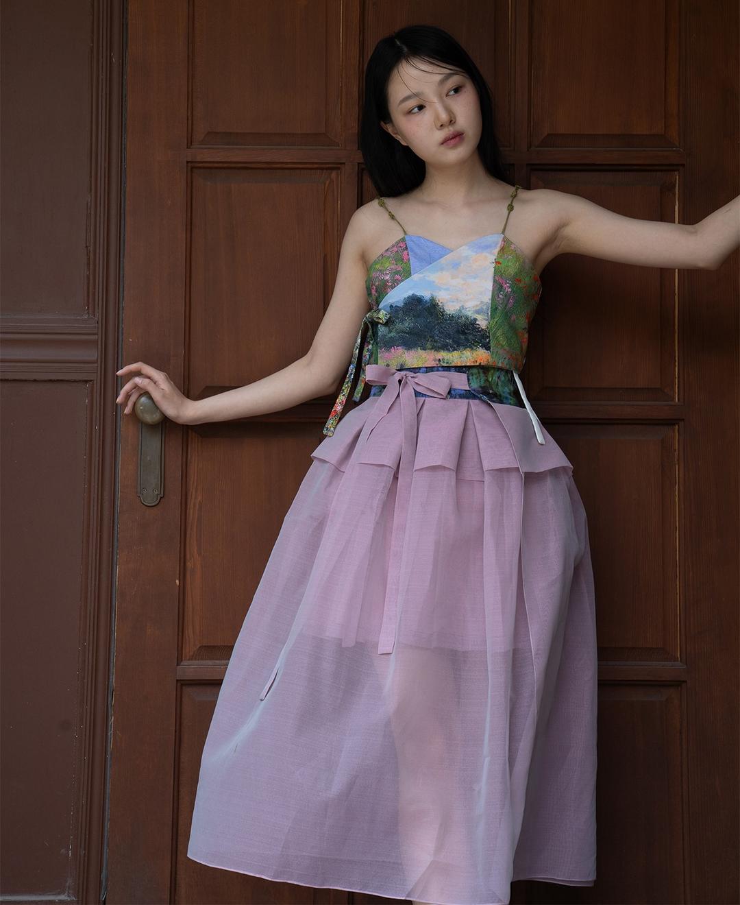 002-시스루 롱 스커트_핑크 포레스트