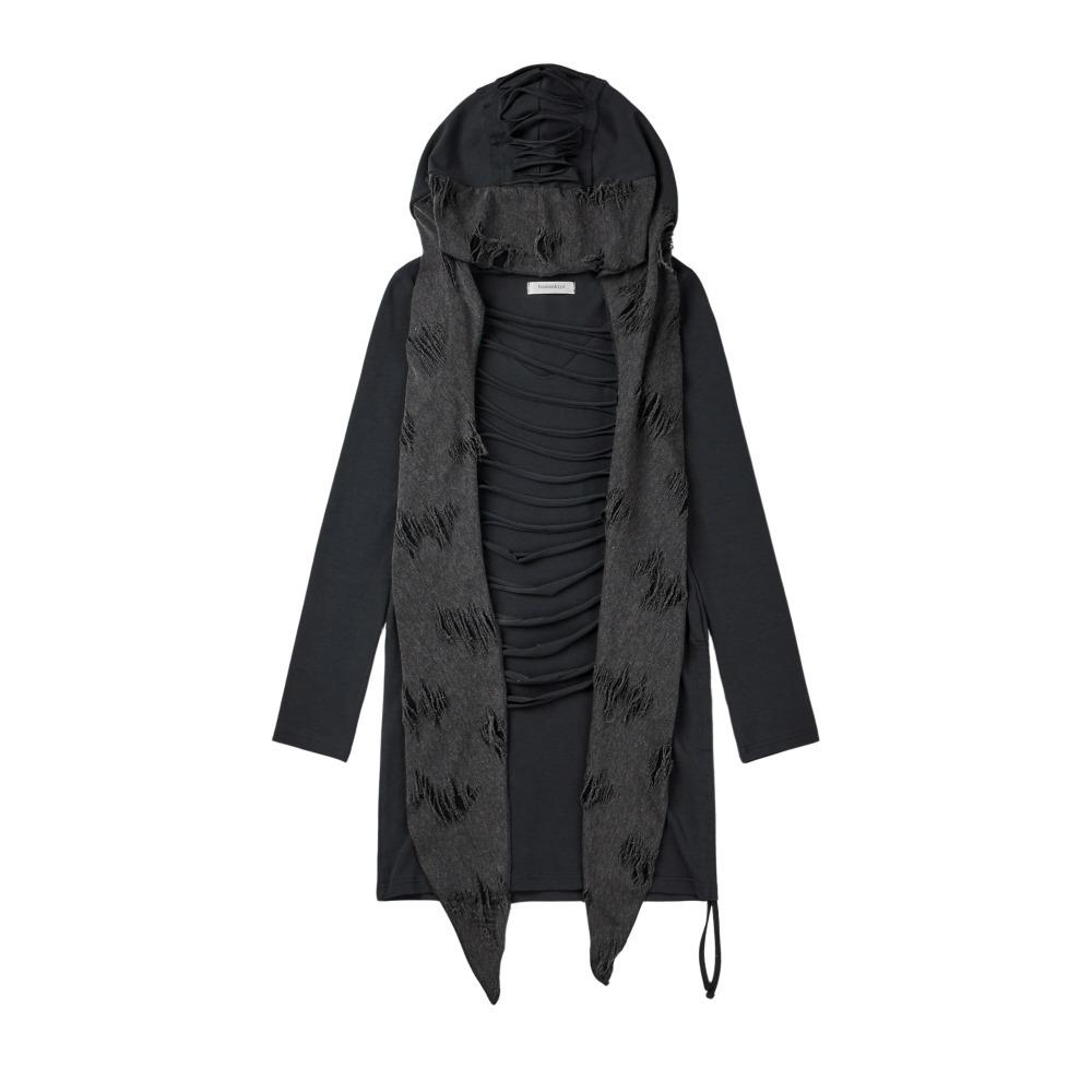 Distressed Hood Scarf Dress (Charcoal)