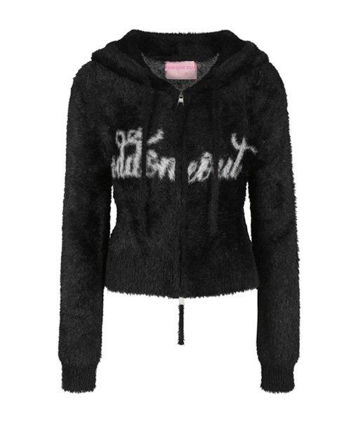 OOO LOGO ANGORA ZIP-UP HOODIE BLACK