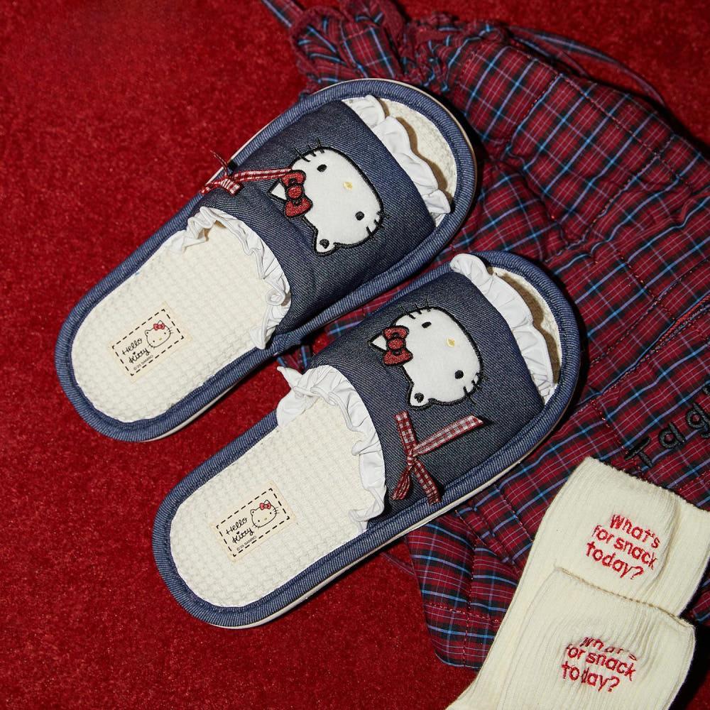 수심 Kitty Lace Slippers 키티 레이스 데님 슬리퍼 실내화 선물용 유니크