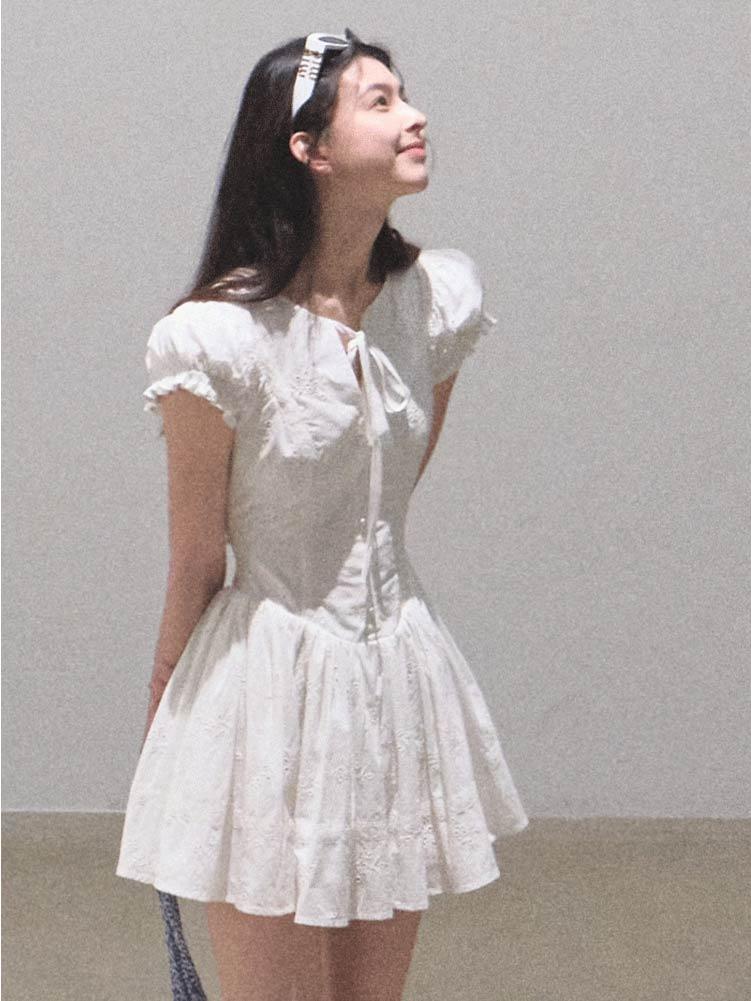 [OAK MOO] "When I Fall In Love\" Ribbon Puff Dress (Short / Long)