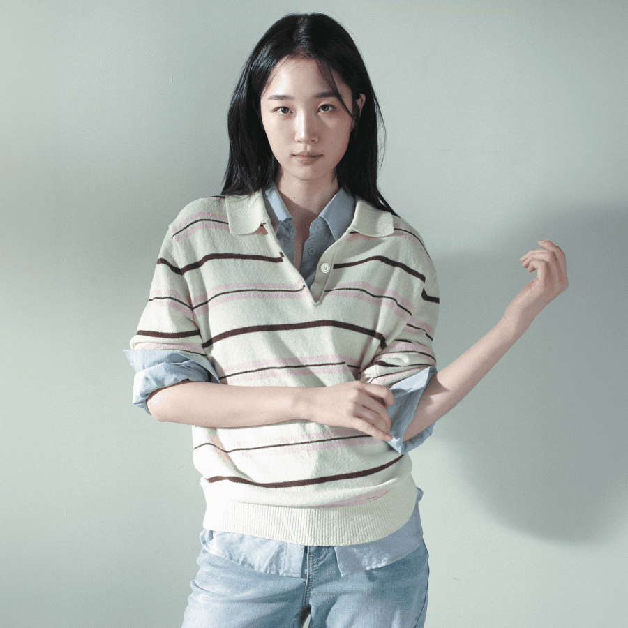 원지안 오버핏스트라이프카라니트