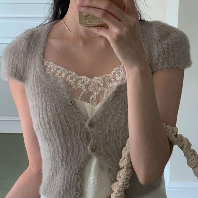 KITTY FUR SHORT CARDIGAN(BEIGE, YELLOW, GREEN, PURPLE, NAVY 5COLORS!)