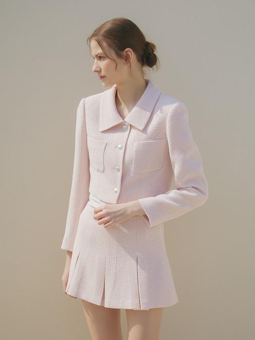 TWEED SINGLE COLLAR CROP JACKET_PINK