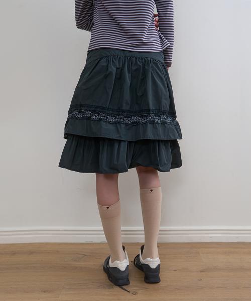 337. 티어드 레이스 스커트 _ 다크 그린