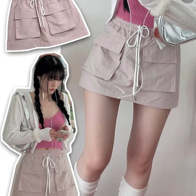 클리즈 카고 포켓 A라인 밴딩 미니스커트 3color