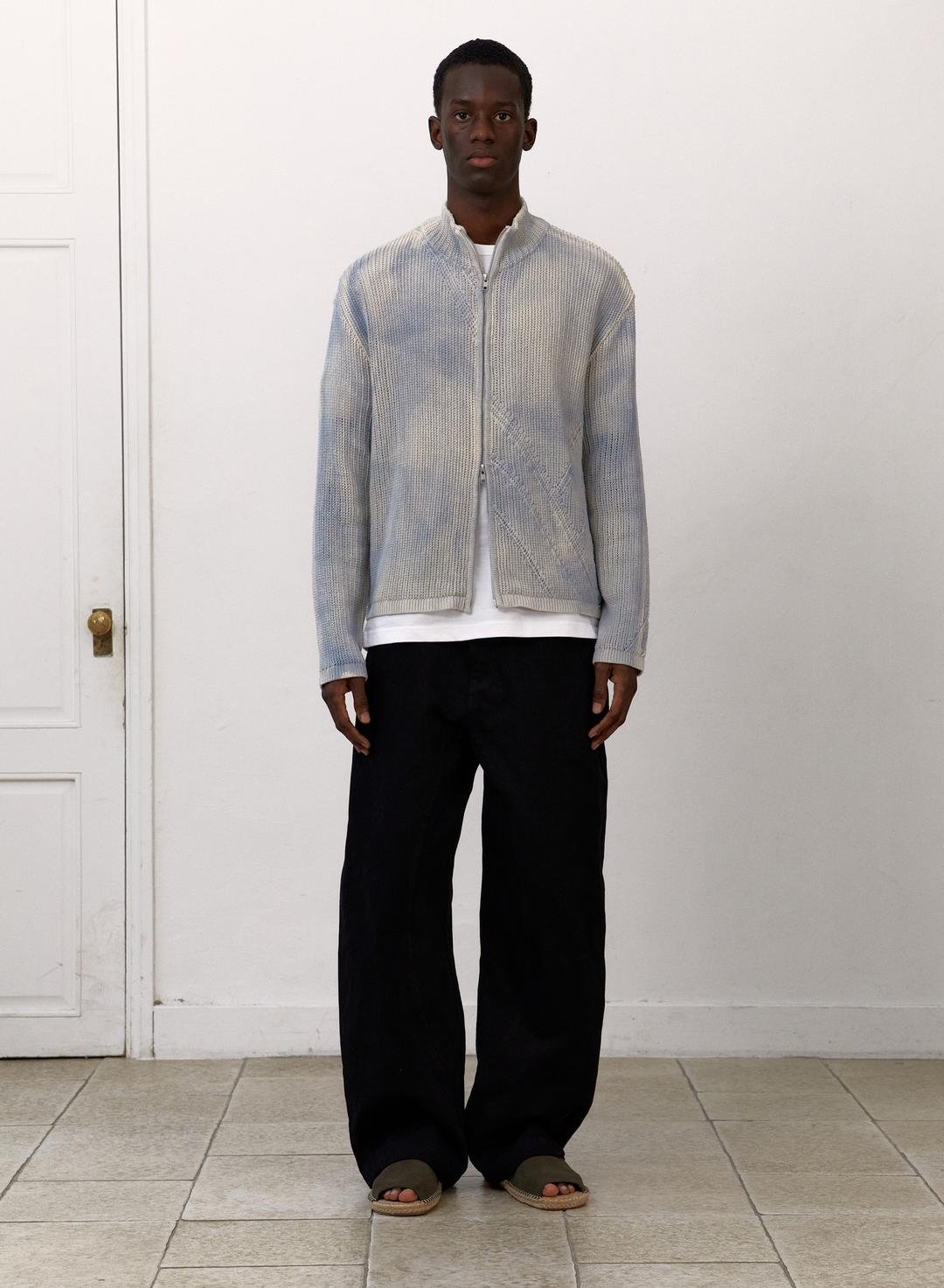 SPRAYED NET ZIP UP CARDIGAN (SPRAY BLUE)