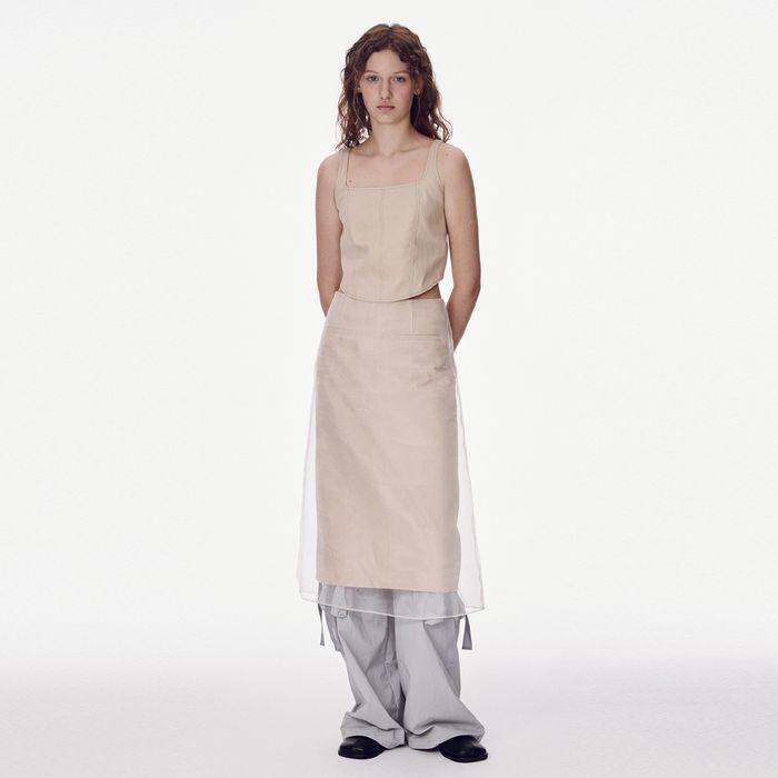 바로배송 - [셀럽 착용] Layered See Through Skirt, Light Beige