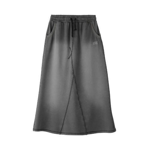 DAMAGE WASHING DENIM SWEATSKIRT (BLACK)
