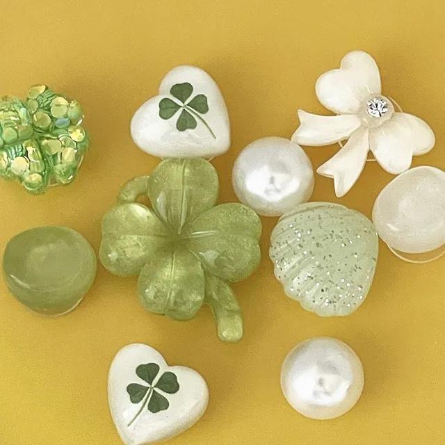 퓨어 클로버 신발꾸미기 세트 (10p) / 네잎클로버 럭키비키 행운 진주 리본 발레코어 하트 러블리 유니크 신발참