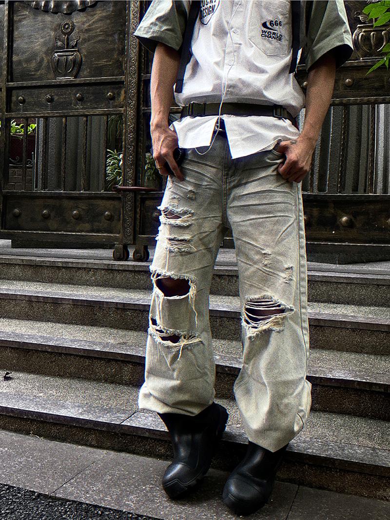 Hole Damage Washable Denim Pants