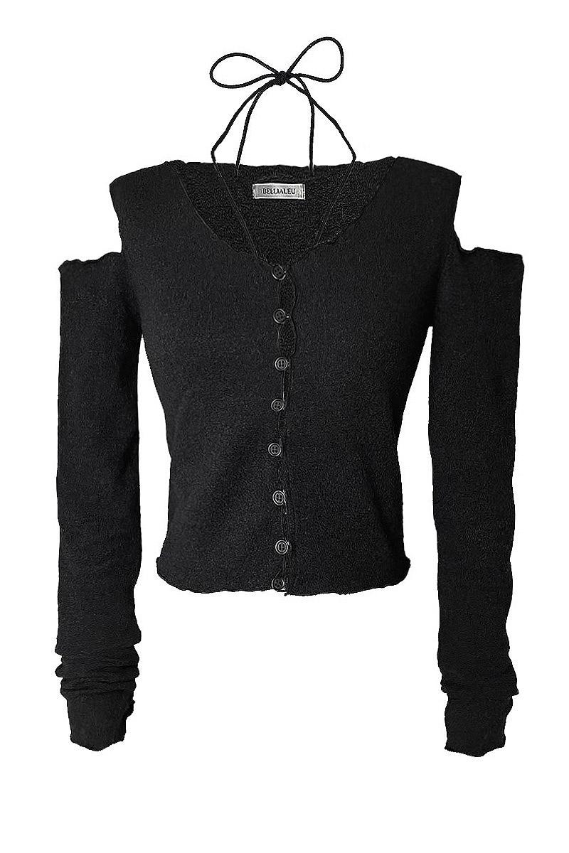 Shoulder open button cardigan