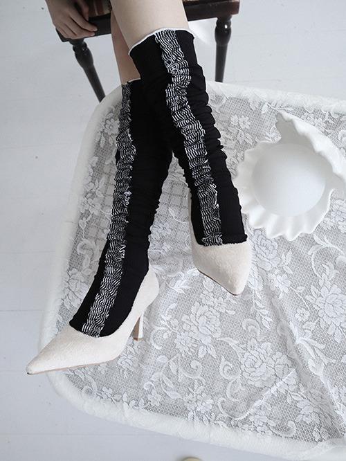 [CLaddA] shirring frill socks, black