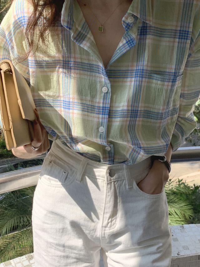 [시즌오프특가][당일출고] 플로 여름셔츠 체크셔츠 셔츠 살안타템 휴양지여행룩 긴팔셔츠