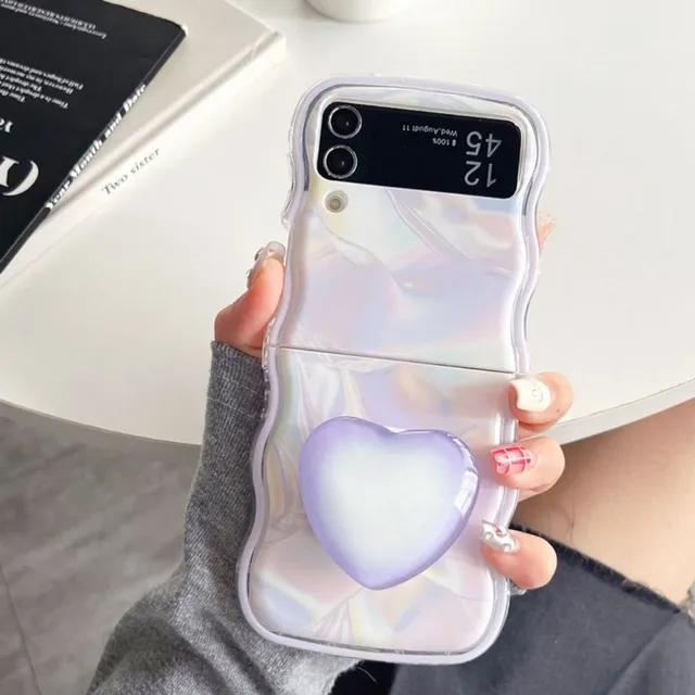 [1월특가]갤럭시 Z플립 3 4 5 새틴 웨이브 물결 하트 스마트톡 케이스(2colors)