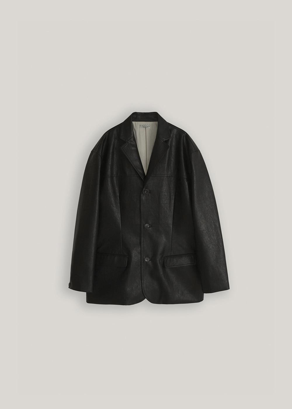 비건 레더 클래식 싱글 재킷_Black
