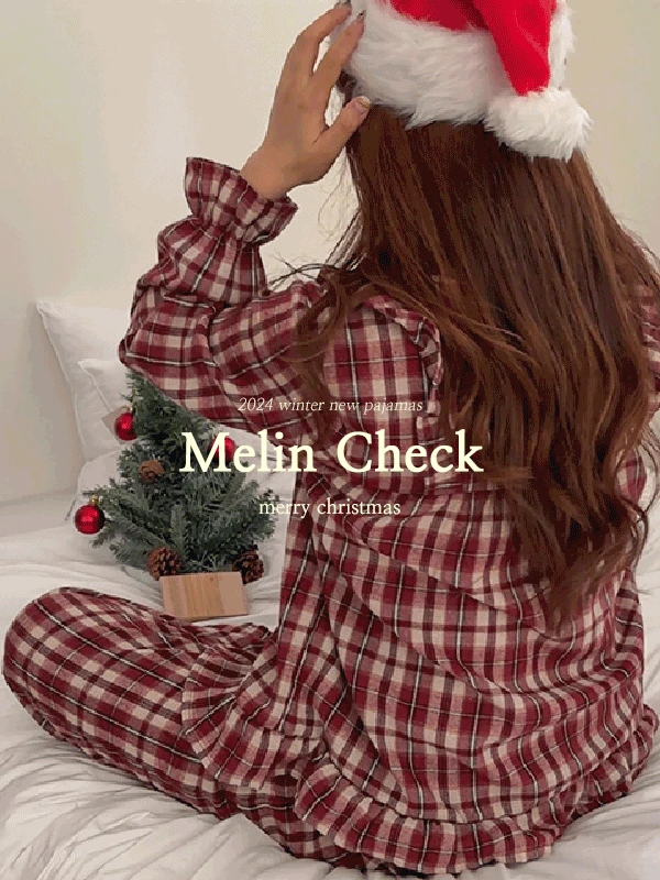 🎄크리스마스신상🎅🏻H.made✔ 피치기모면 멜린 크리스마스 체크 긴팔 잠옷 커플 파자마 세트 2color 3type직진배송