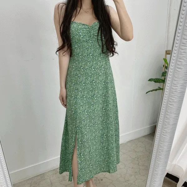 [빅사이즈] 프레이 플라워 섹시 트임 캡내장 롱 뷔스티에 원피스