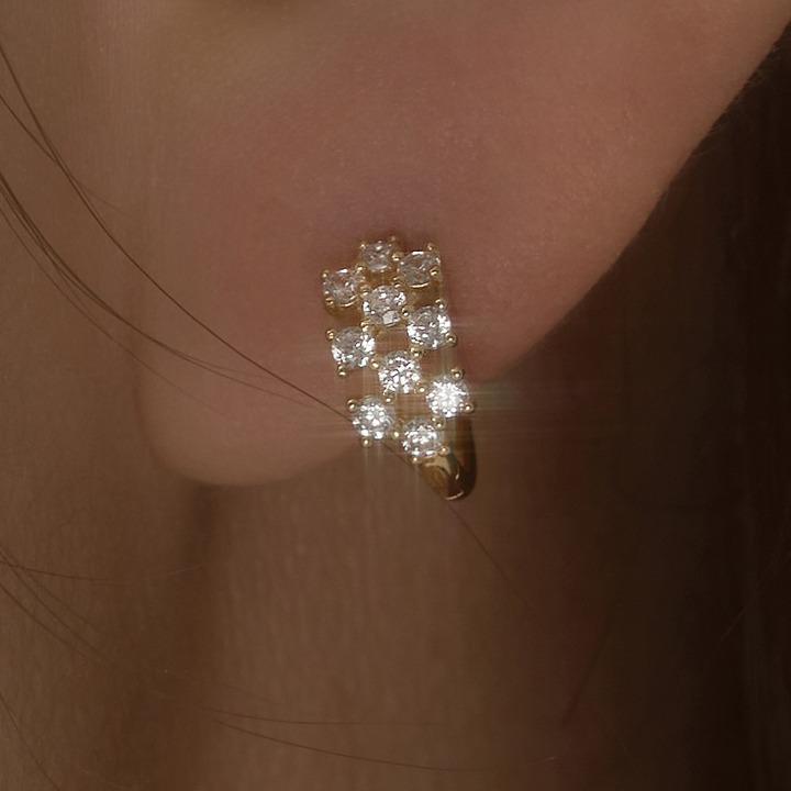 14k post 아우룸 큐빅 원터치 링귀걸이