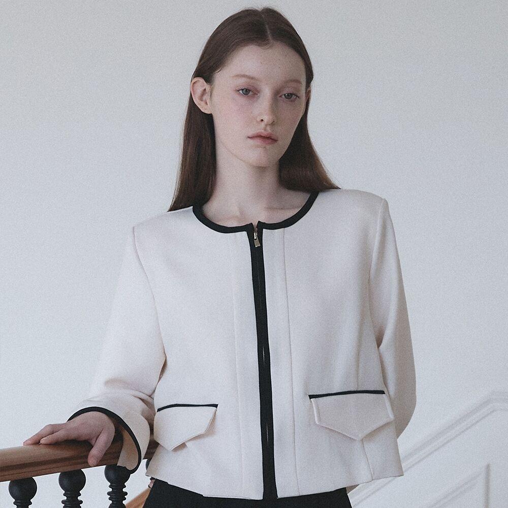 바인딩 배색 집업 자켓_라이트 베이지