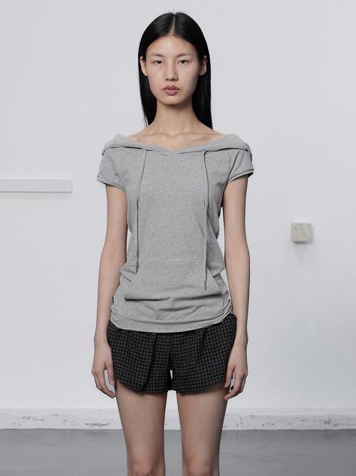 SWEAT HOODIE HALF TOP / GRAY