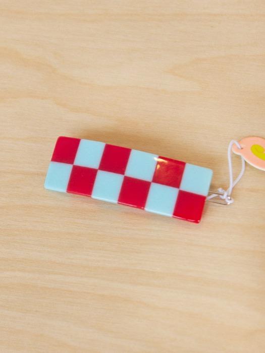 Checkerboard Barrette - Red & Blue