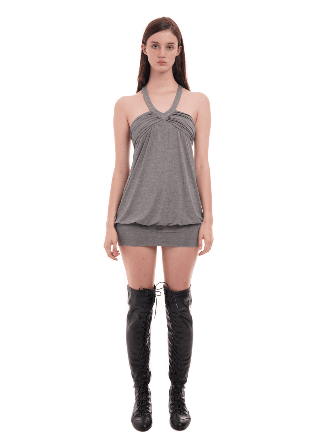 TWIST DRESS IN MID GREY - Mid Grey / XS