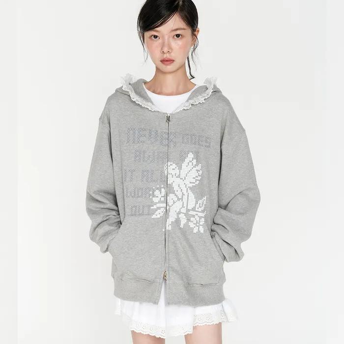 레이스 십자수 후드집업