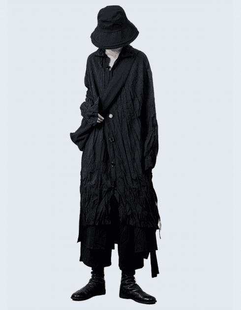 Pleated strap long shirt jacket