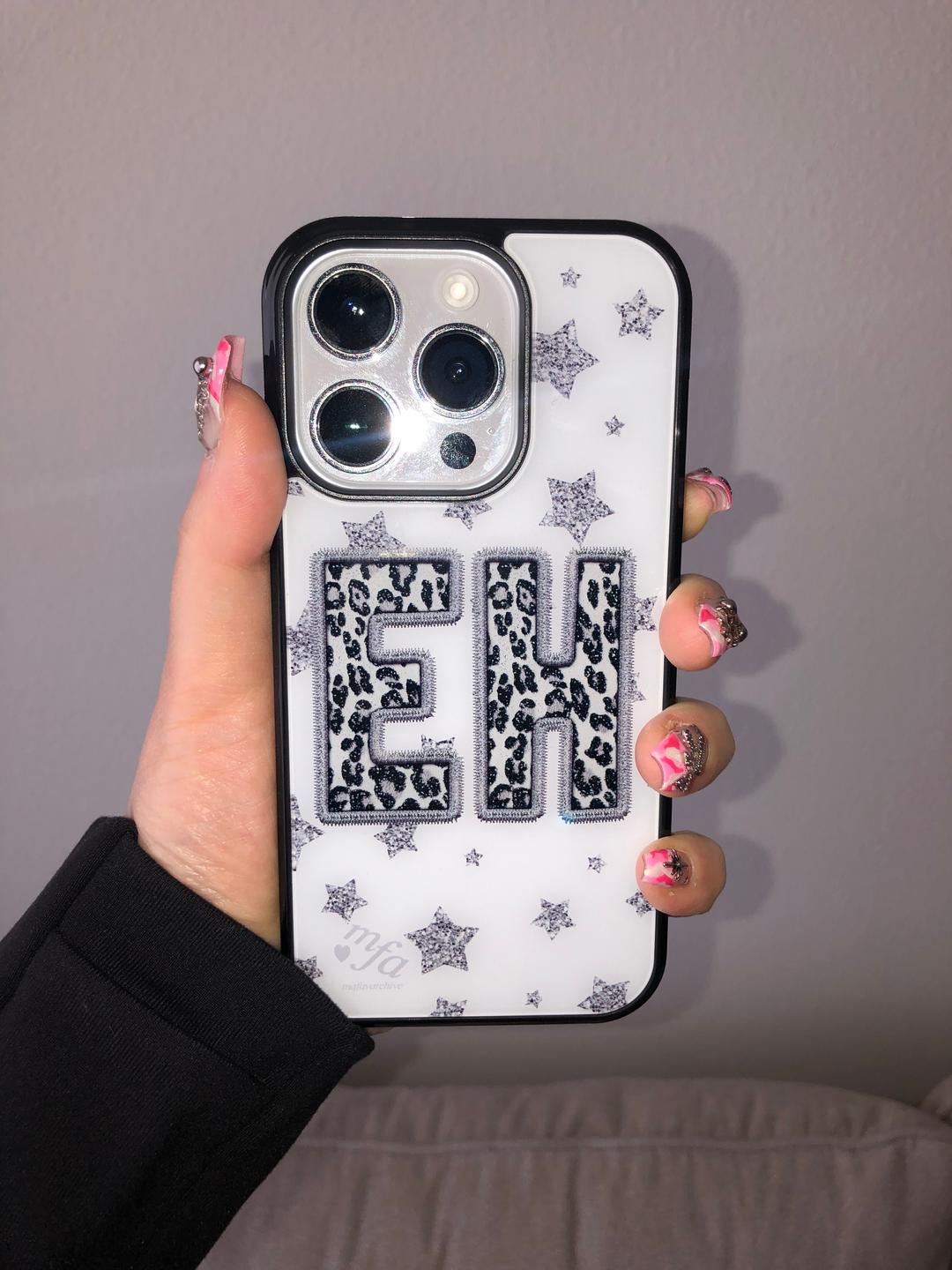 custom white leopard magsafe glass case