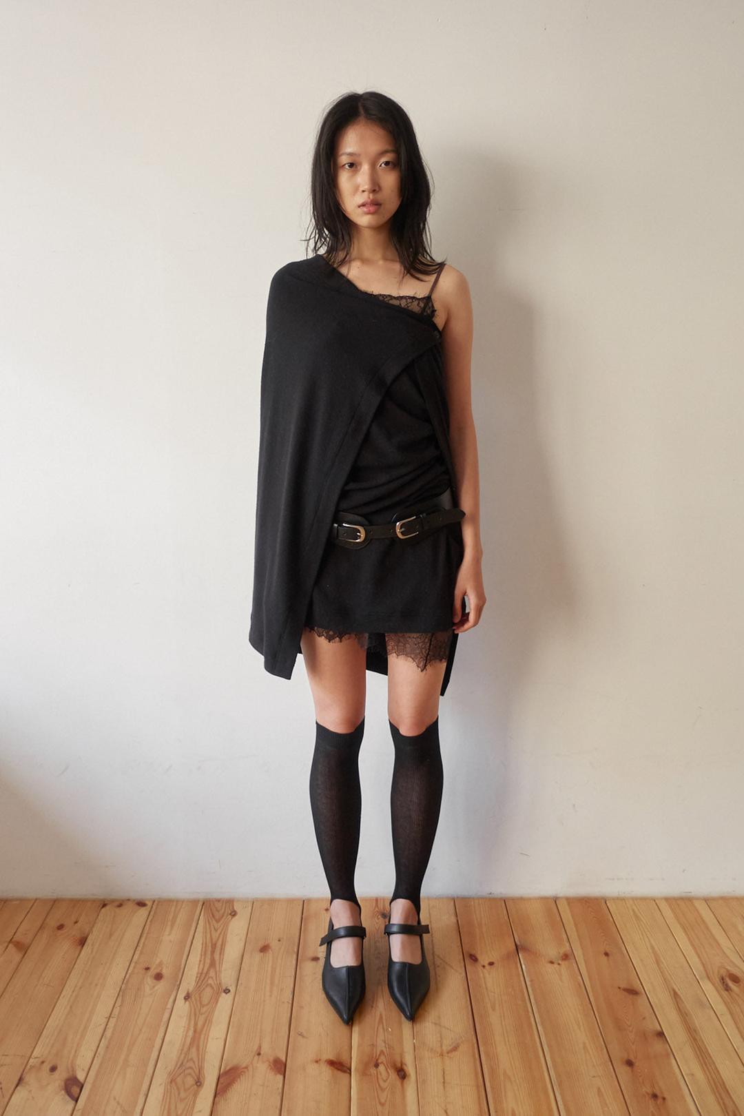 Drape Long Skirt / Black