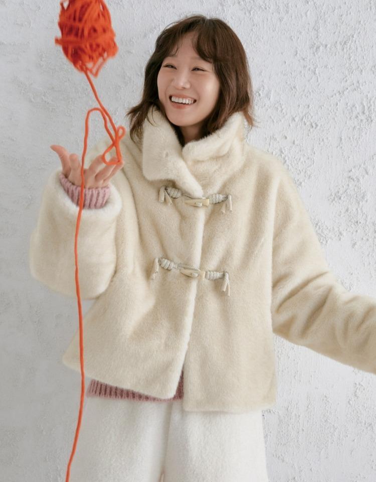 faux mink fur short jacket - beige