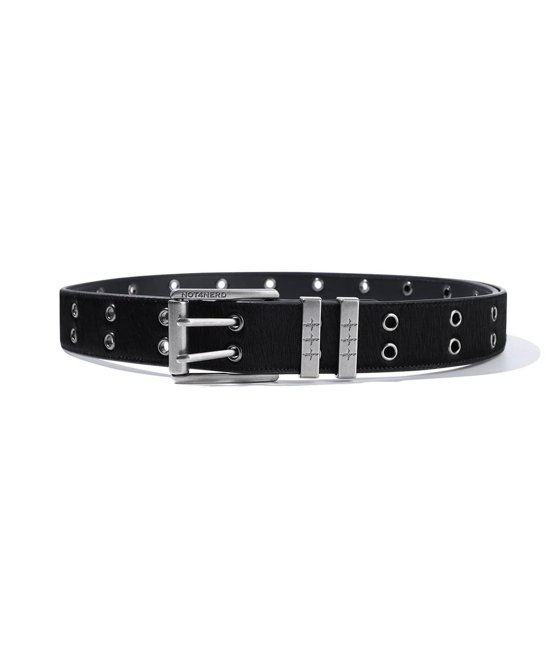 Roller Eyelet Cowhide Leather Belt - Black