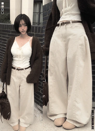 가을데일리🤎플레버 하이웨스트 핀턱 면 와이드팬츠 하체커버 사계절팬츠 코튼팬츠 하비팬츠 골반볼륨 허얇골넓 가을옷 가을팬츠(아이/베이지/네이비/블랙)