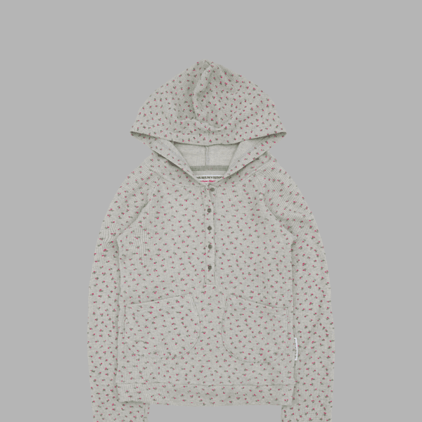 FLOWER WAFFLE HOODED T-SHIRT (OATMEAL GREY)