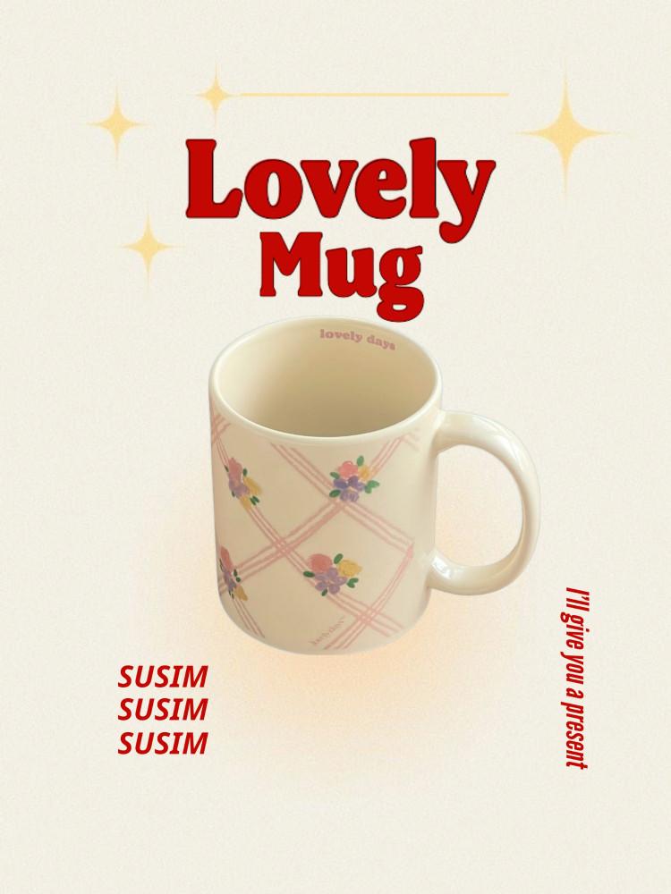 수심 Lovely Mug 러블리 머그컵 도자기 물컵 빈티지 귀여운 홈카페 감성 플라워