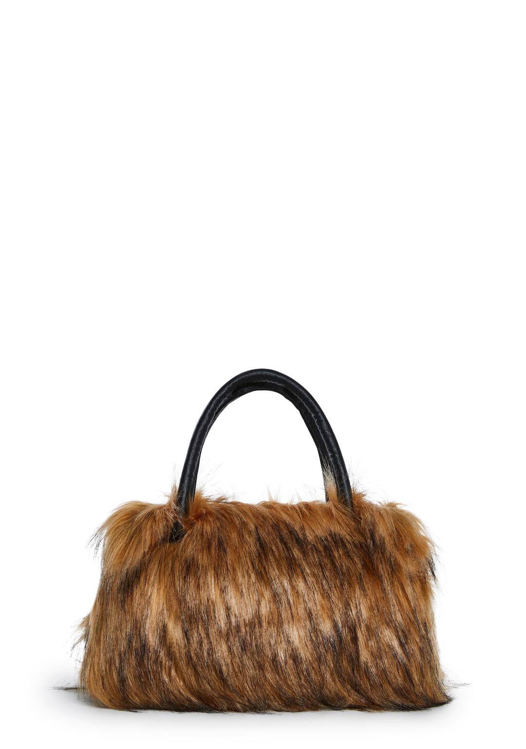 Paparazzi Faux Fur Shoulder Bag - BROWN / ONE SIZE