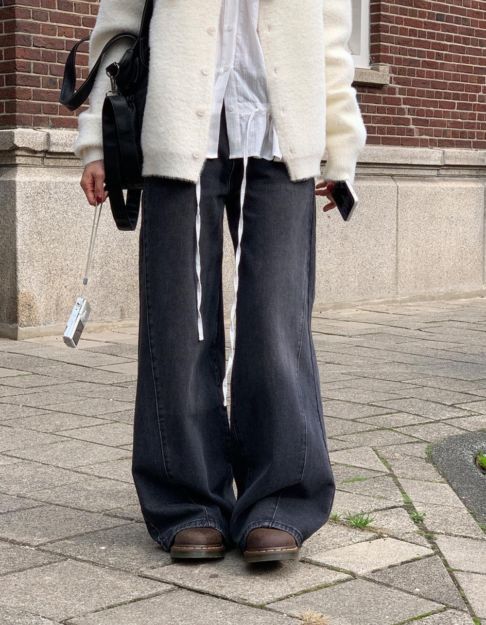 오브나인 롱 사이드 절개 denim