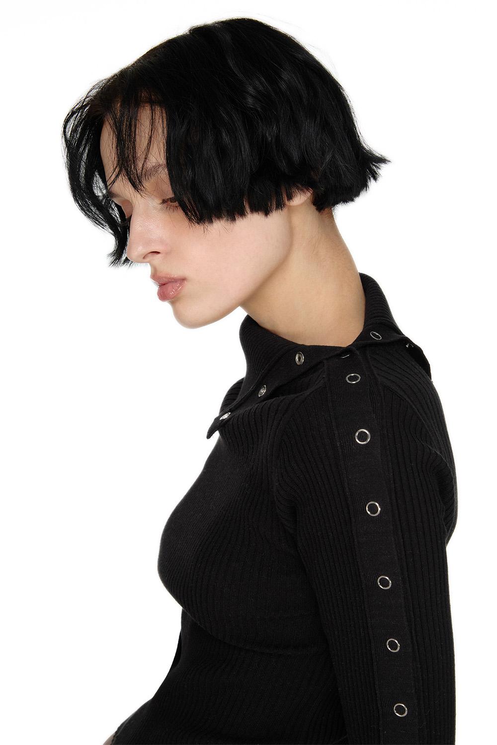 Two-way Snap Knit, BLACK