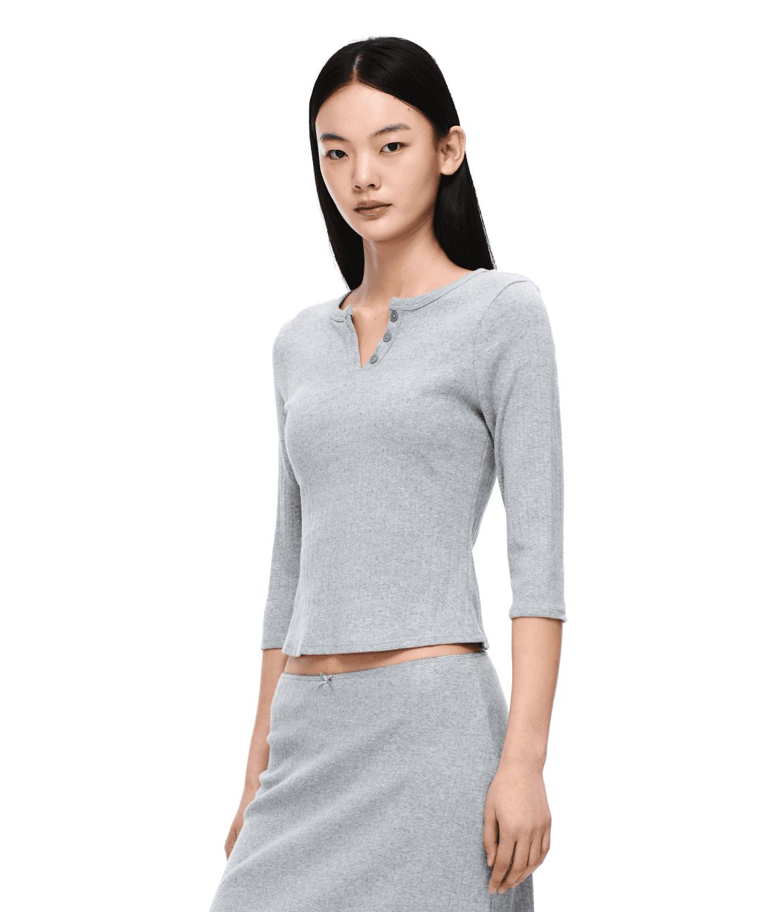 베리시 코튼 헨리넥 롱 슬리브 티셔츠