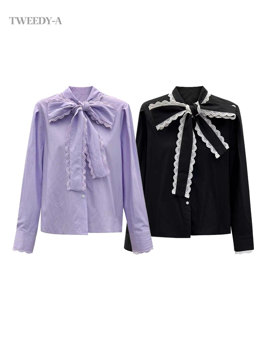 트위디아 (퍼플 바로배송) 베니토 레이스 빅 리본 블라우스 2 color