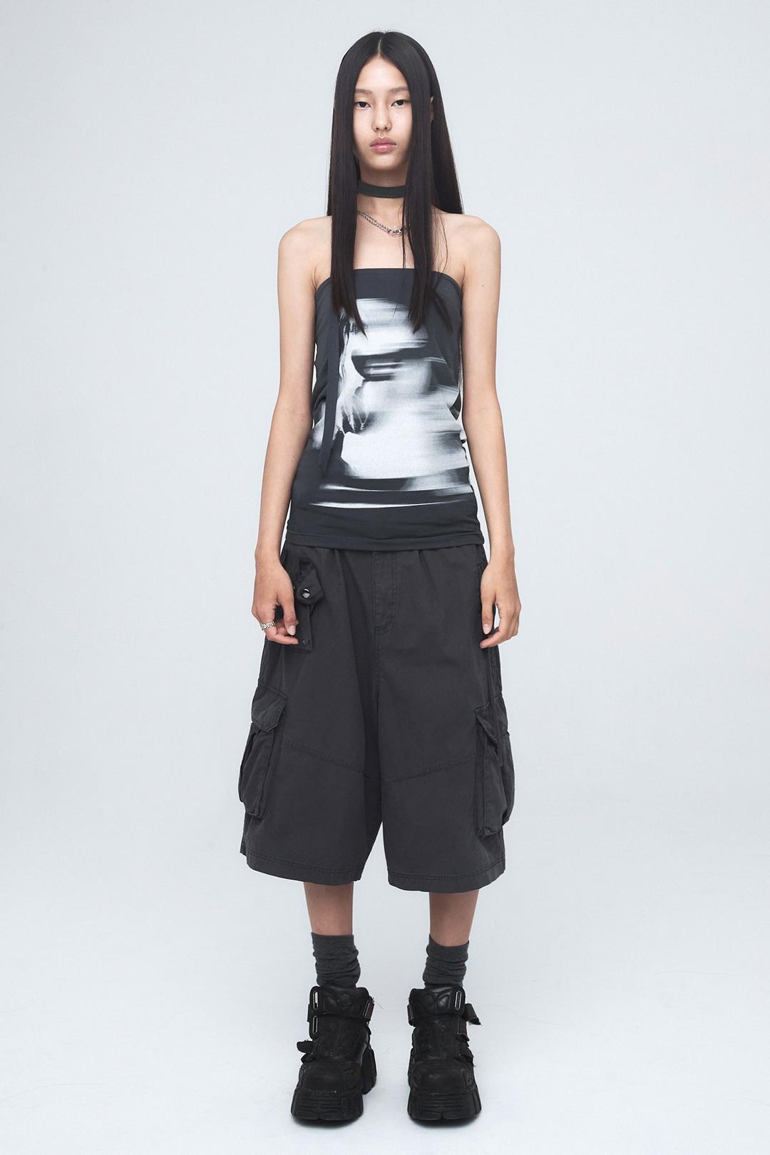WASHING CARGO HALF PANTS (UNISEX) CHACOAL