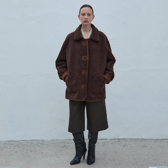 Reversible Suede Button Mustang Jacket  (Dark Brown)