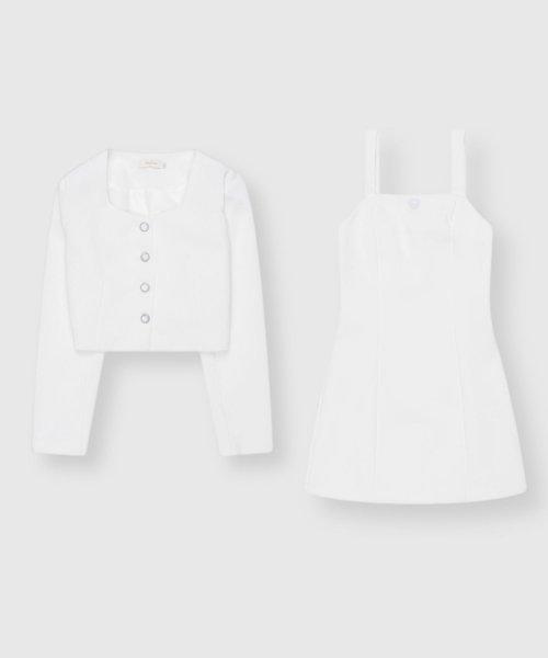 TY 트위드 자켓 원피스 세트 - 화이트