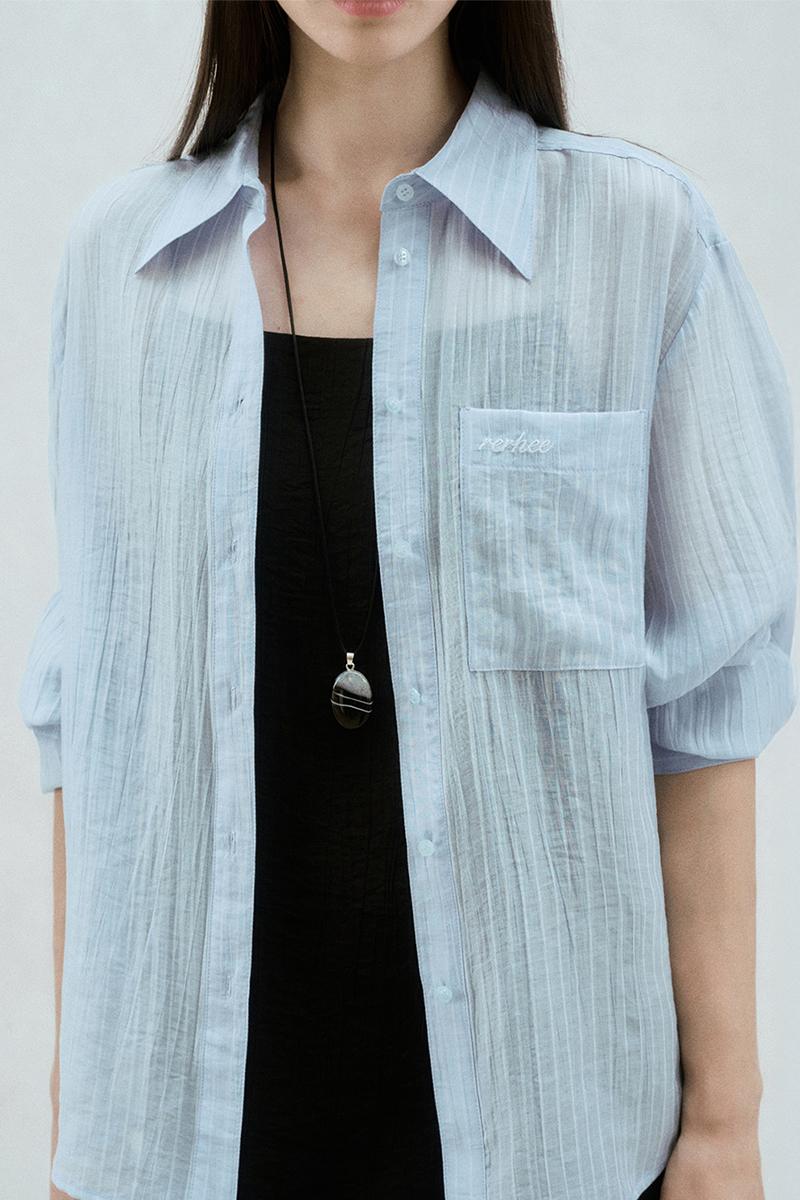 [7/11 순차배송] STRIPED SHEER SHIRTS AQUA