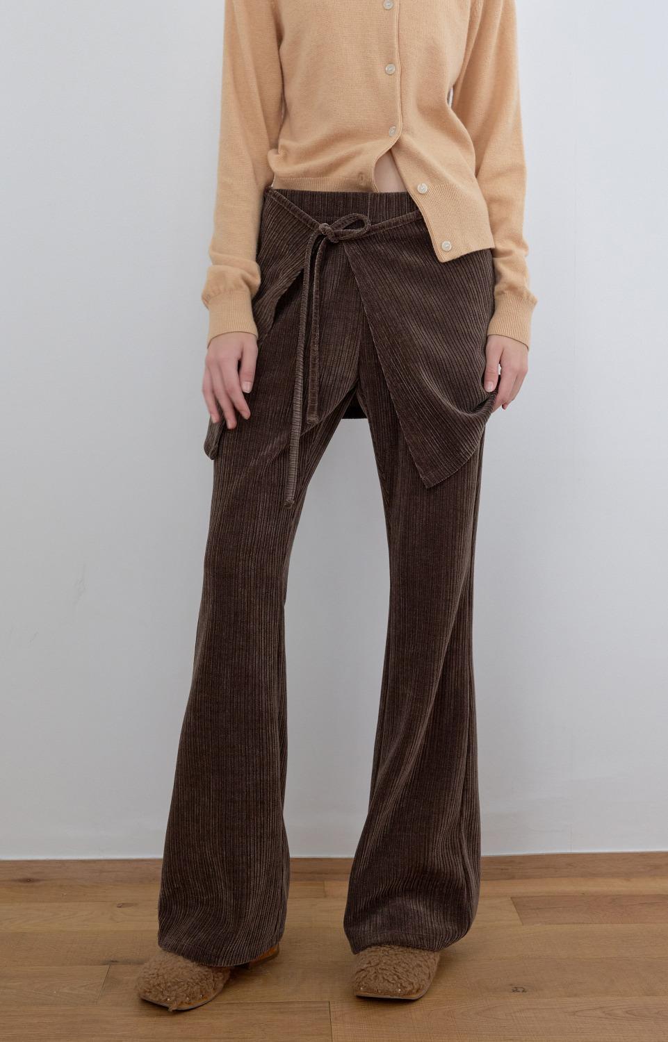 [Only 3 left] CORDUROY SKIRT LAYERED PANTS, BROWN