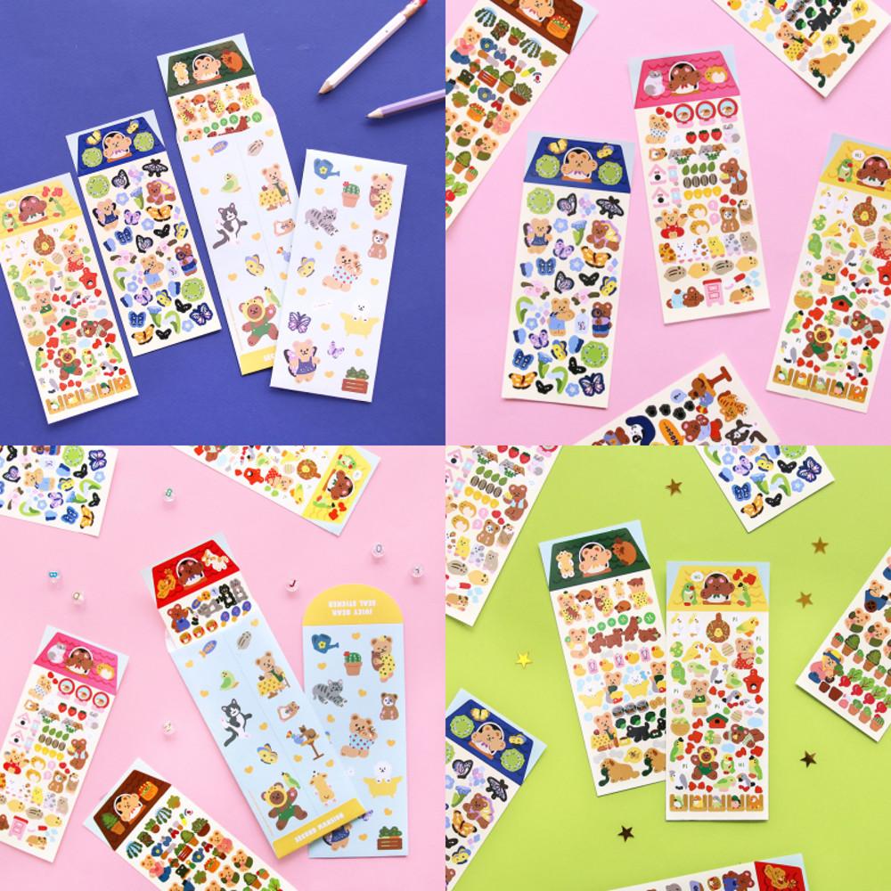 귀여운 곰돌이 스티커 식물 강아지 고양이 쥬시베어 리무버 씰스티커 6종 세트 34 39