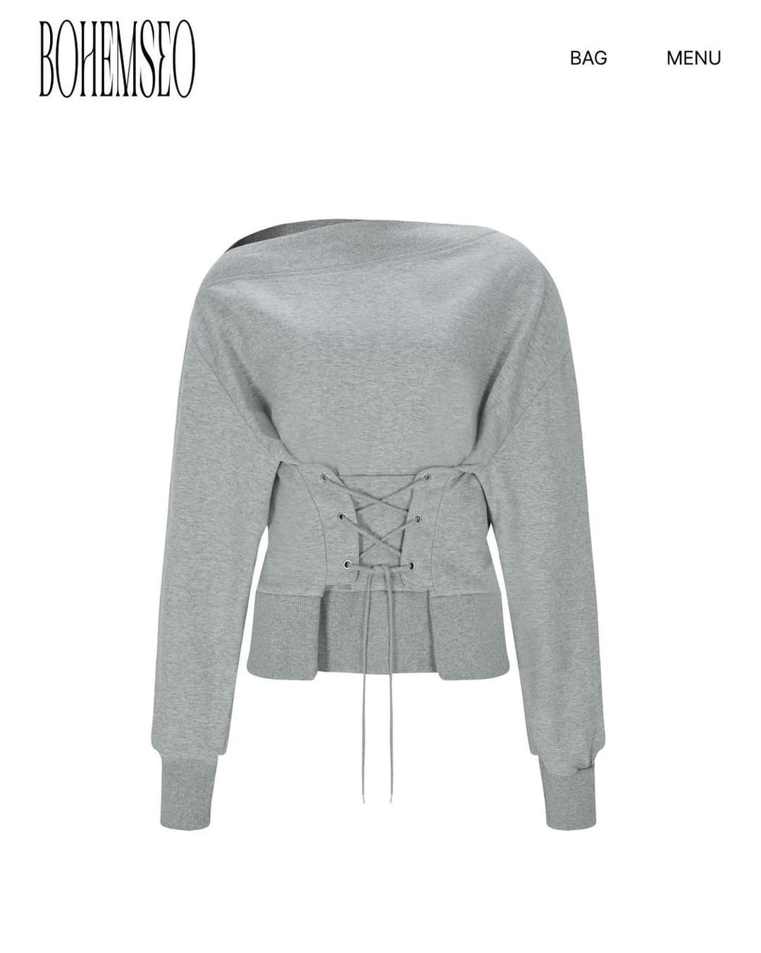 보헤미안서울 보헴서 코르셋 오프숄더 맨투맨 스웻셔츠 그레이 새상품 | 후루츠패밀리