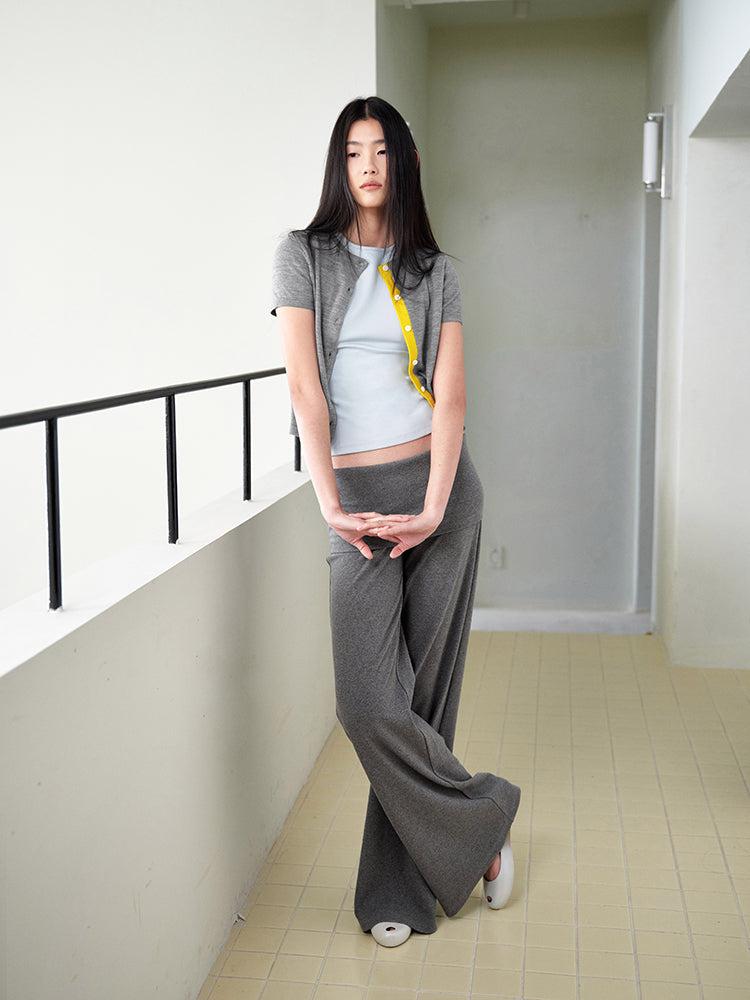 Colorblock Short Sleeves Cardigan - S / GREY/YELLOW
