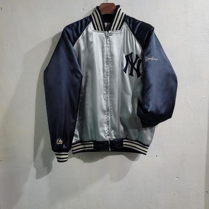 [100]마제스틱 JPN일본판 네이비X실버 뉴욕양키스 바시티자켓!